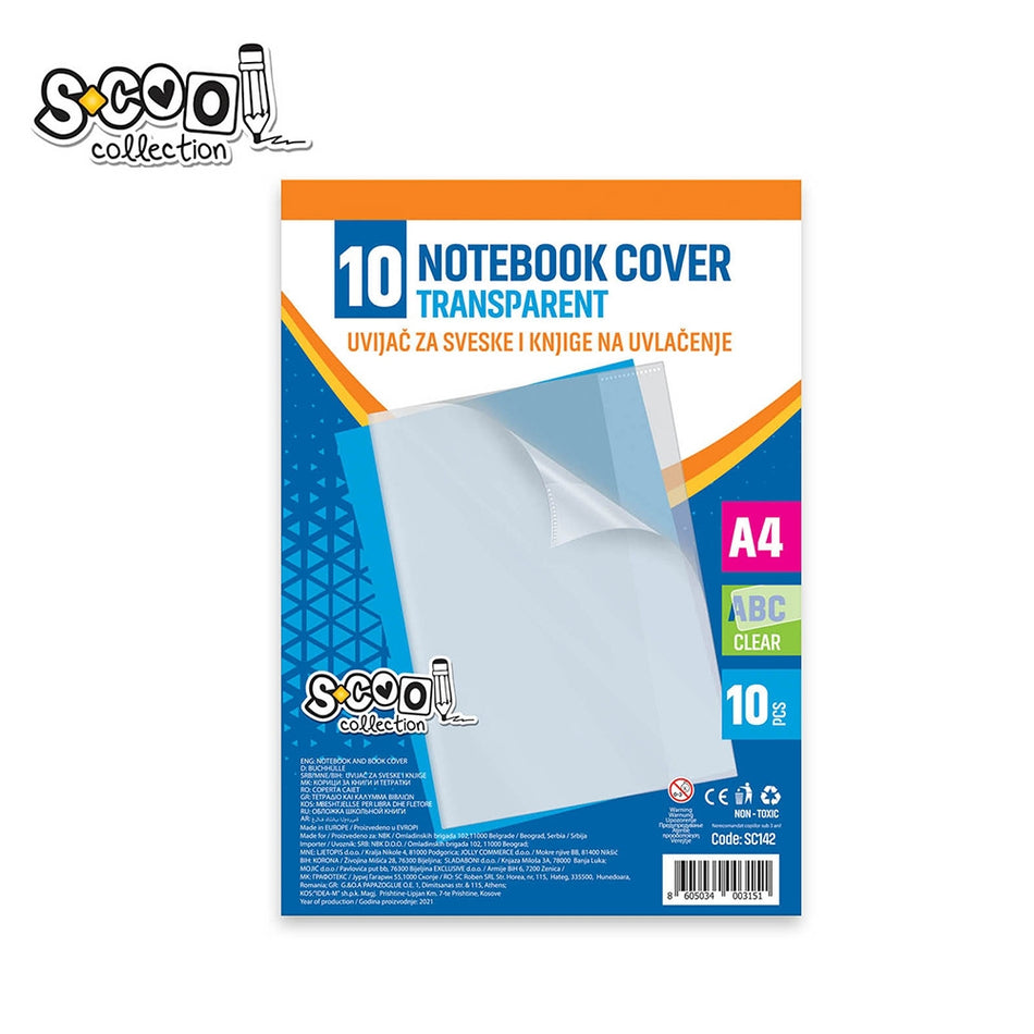 Coperta caiet transparentă A4, 120 mic, set 10 bucăți, dimensiune 43,3 × 30,5 cm - S-COOL / OFFISHOP SC142