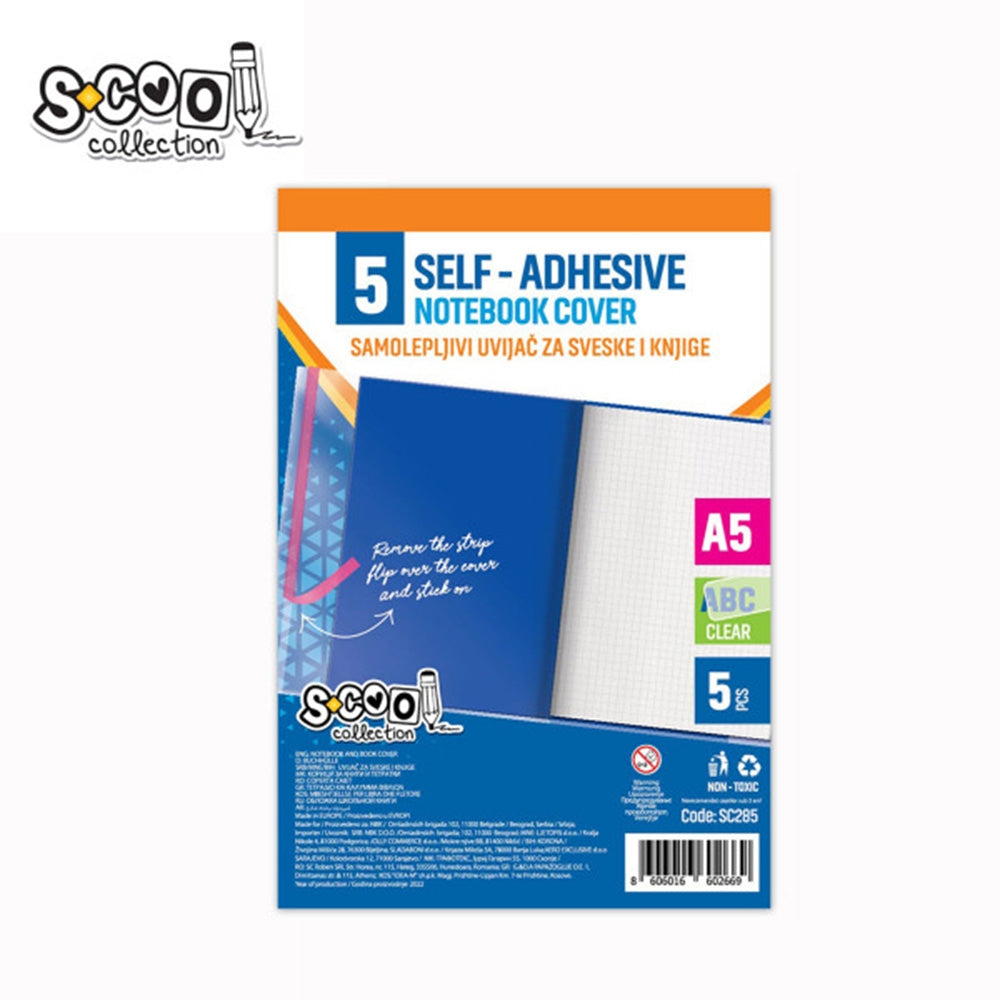 Copertă caiet transparentă A5, autoadezivă, set 5 - S-COOL / OFFISHOP SC285
