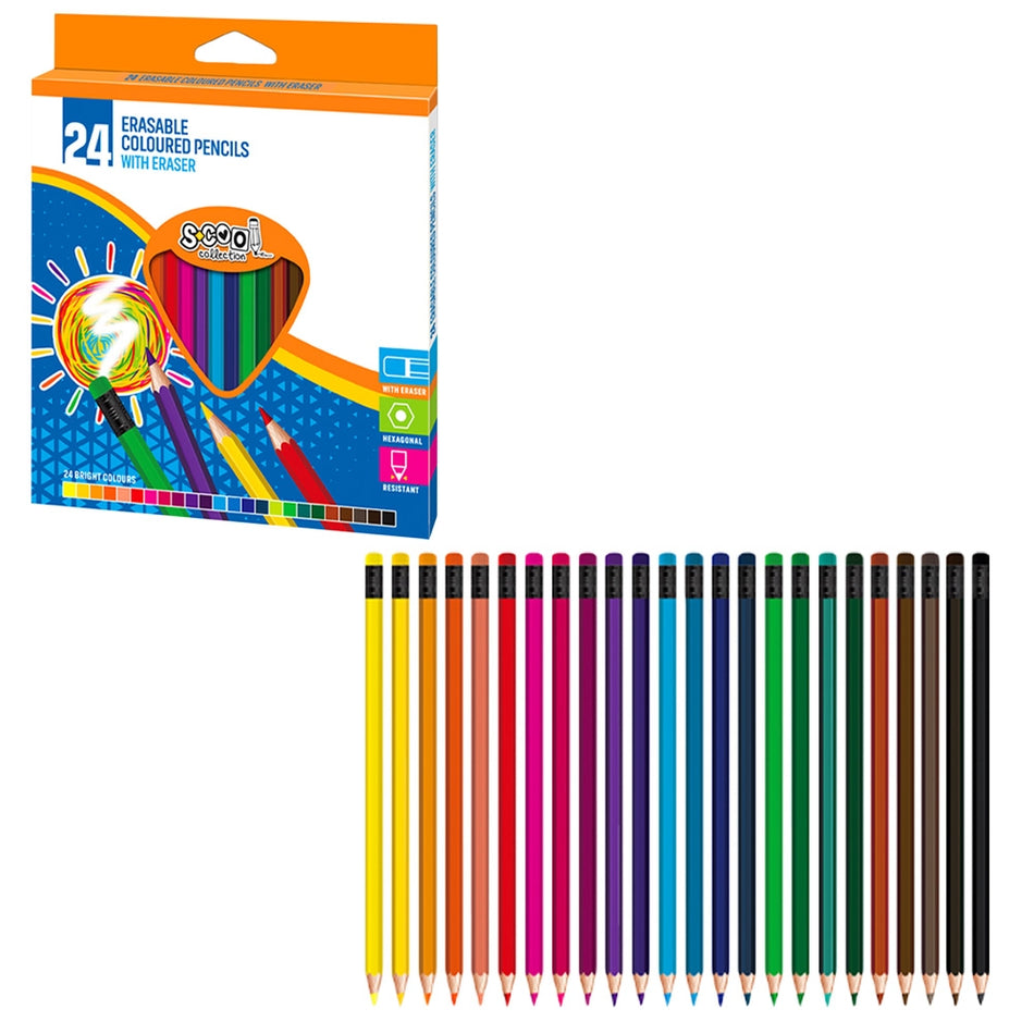 Creioane Color Cu Radiera, 24 Cul/set