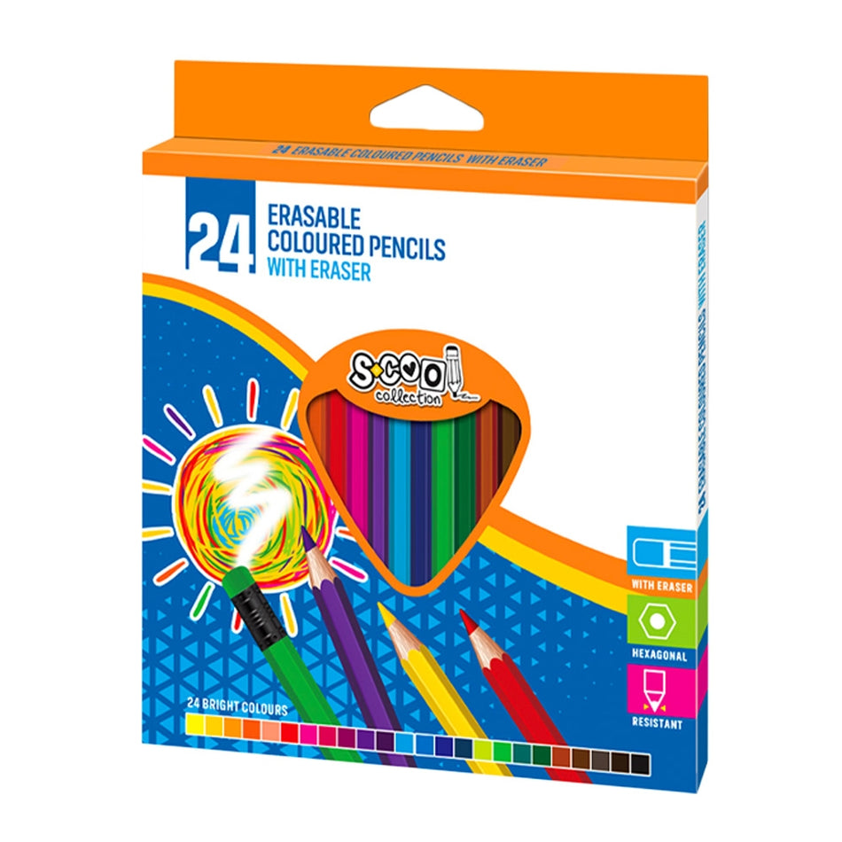 Creioane Color Cu Radiera, 24 Cul/set