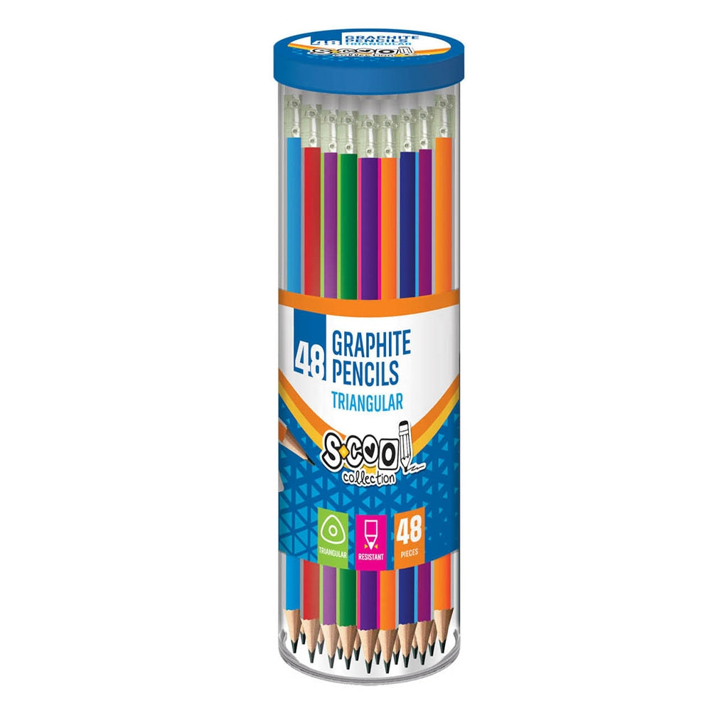 Creion grafit HB, cu radiera, triunghiular, 48 buc/cutie - S-COOL