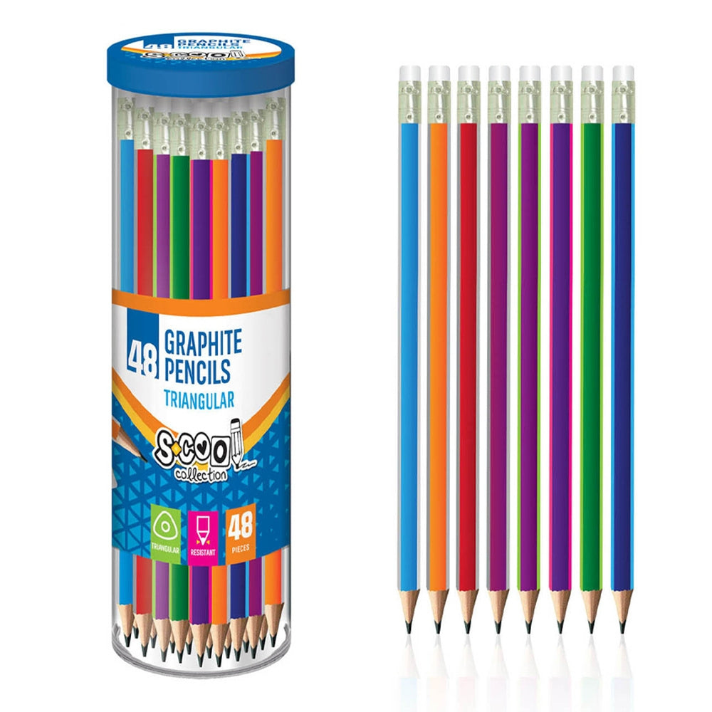 Creion grafit HB cu radieră, triunghiular, 48 buc/cutie - S-COOL / OFFISHOP SC009