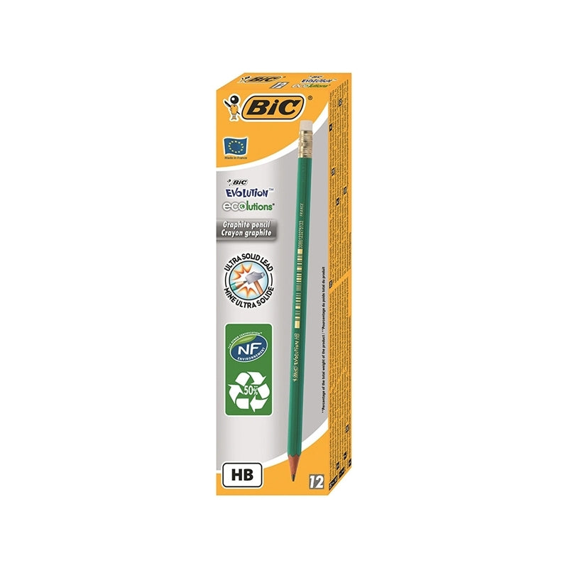 Creion HB cu radieră Eco Evolution 655 12/set, corp hexagonal, BIC 8803323