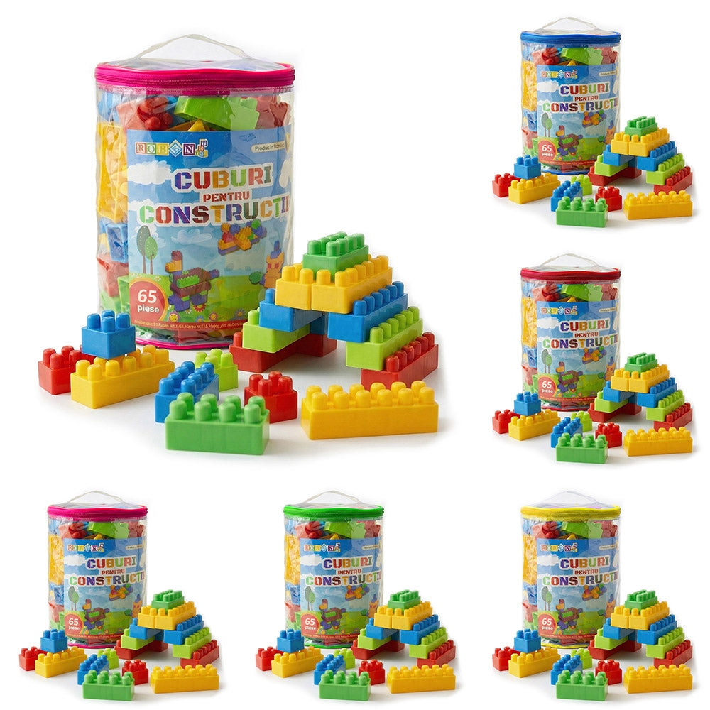 Cuburi constructie 65 piese pentru copii, plastic, ROBENTOYS 16065