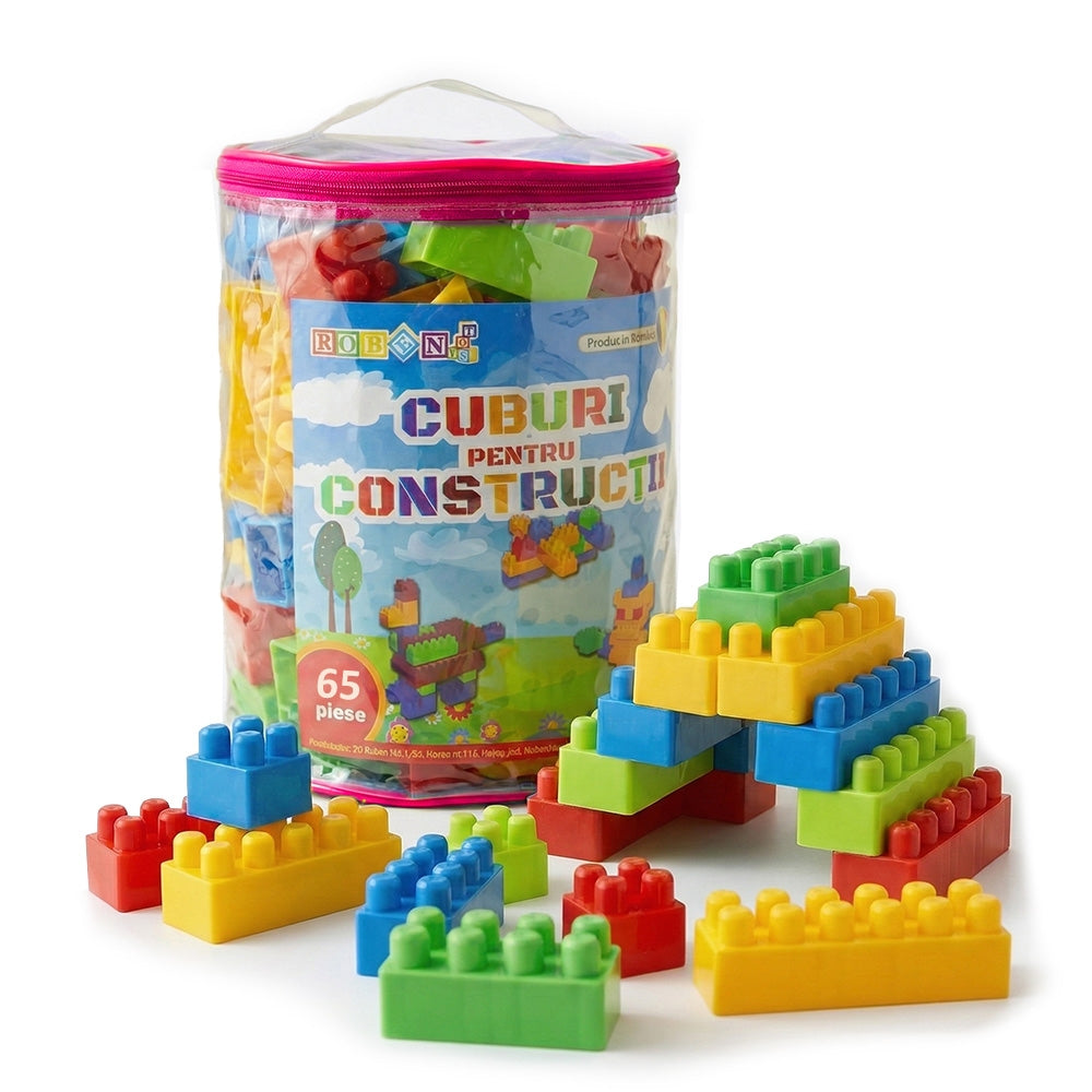 Cuburi constructie 65 piese pentru copii, plastic, ROBENTOYS 16065