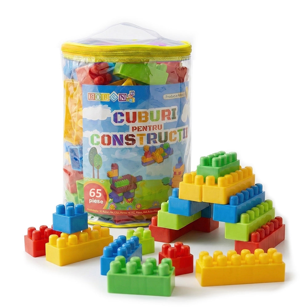 Cuburi constructie 65 piese pentru copii, plastic, ROBENTOYS 16065