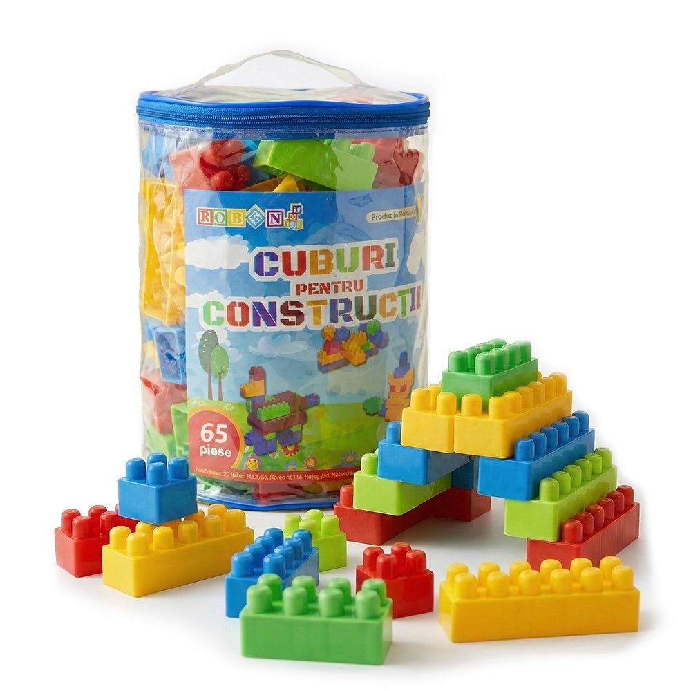 Cuburi constructie 65 piese pentru copii, plastic, ROBENTOYS 16065