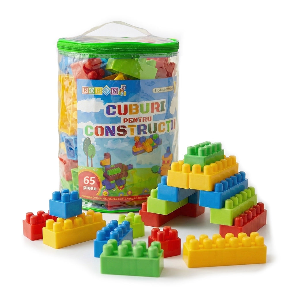 Cuburi constructie 65 piese pentru copii, plastic, ROBENTOYS 16065