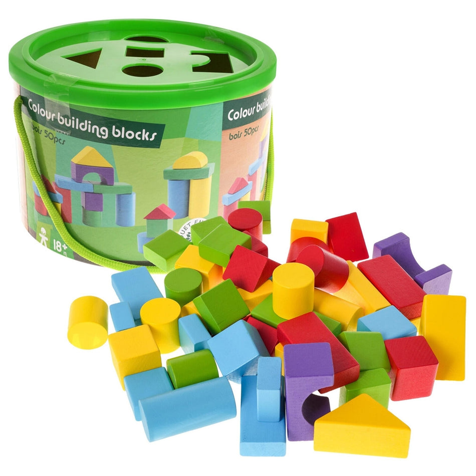 Cuburi din lemn, in galetusa, 50 piese/set