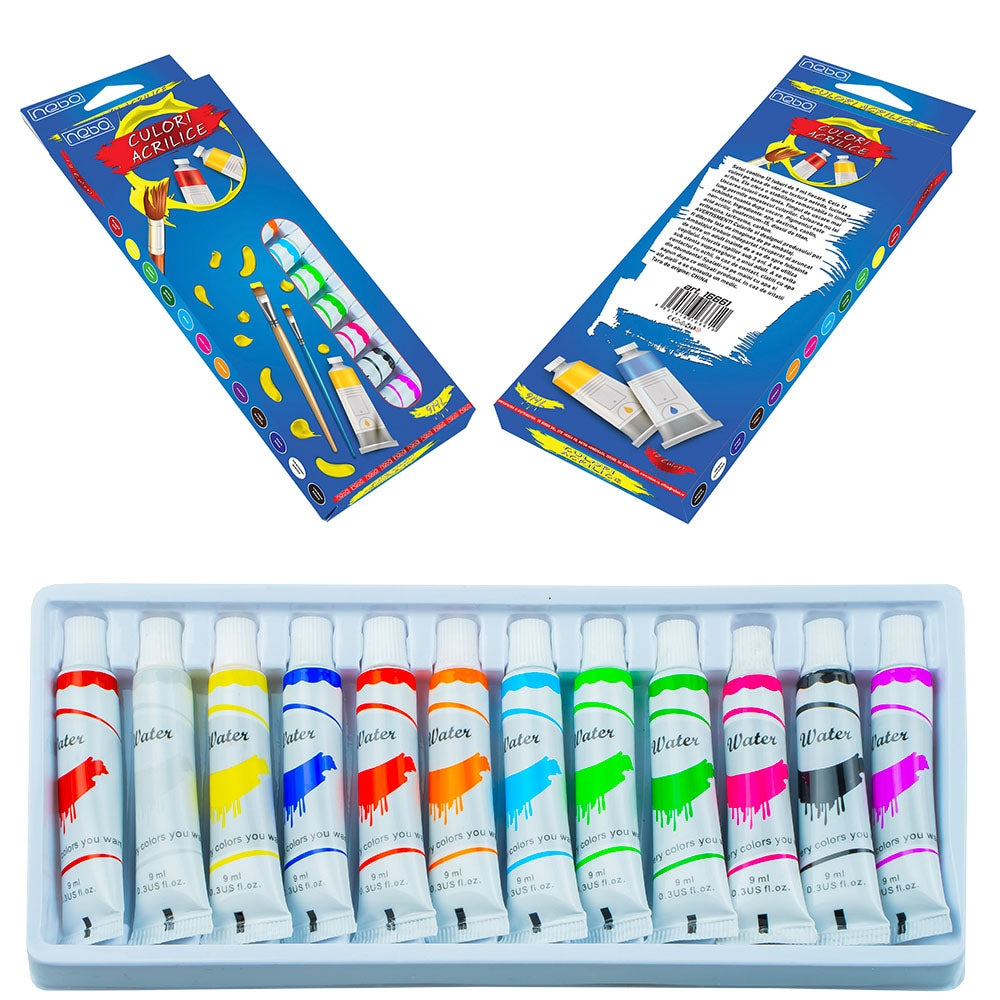Culori Acrilice, 9 Ml, 12 Tuburi/cutie - Nebo
