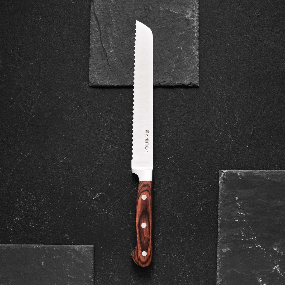 Cuțit pâine 20 cm, Titanium, oțel inoxidabil, mâner lemn, Ambition 20342