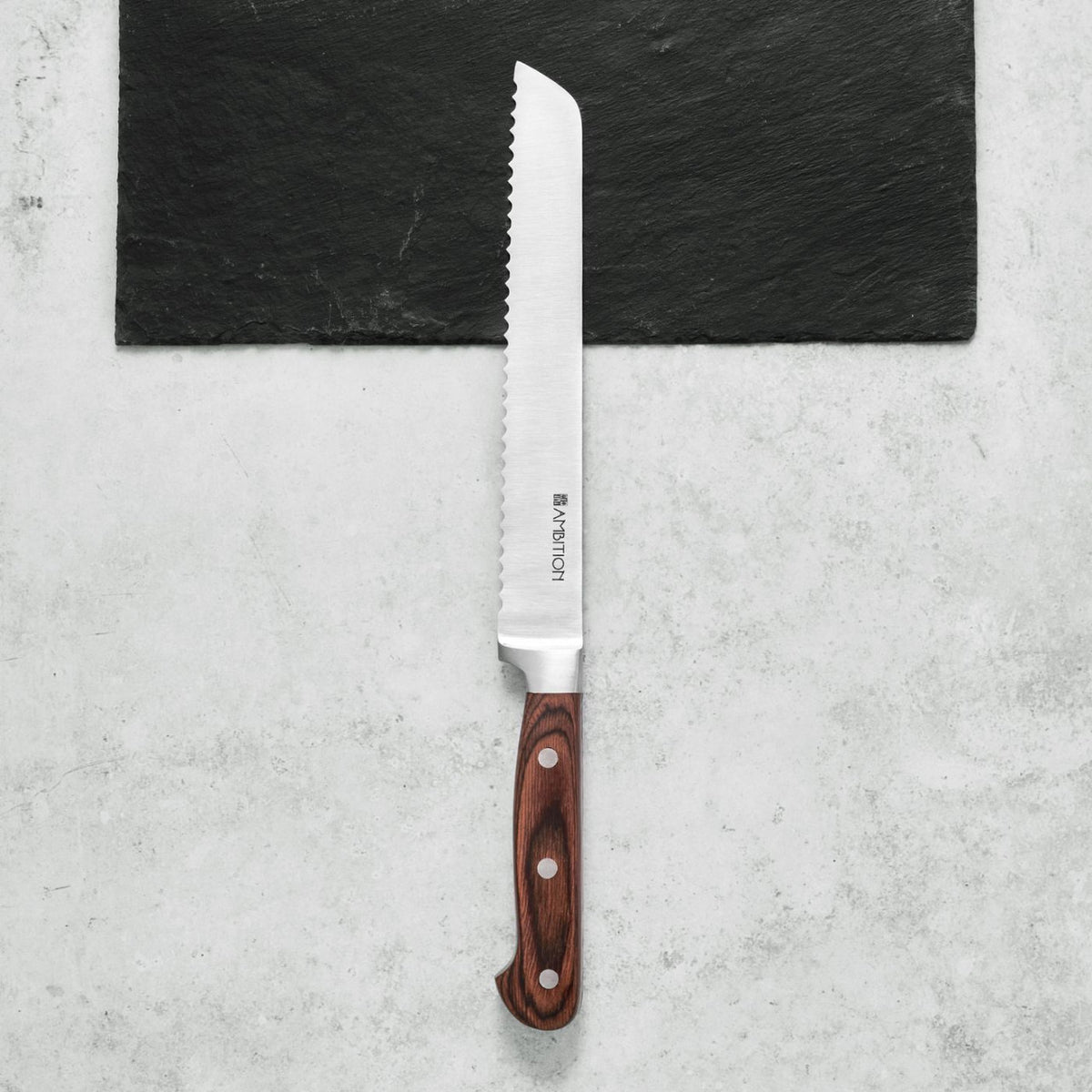 Cuțit pâine 20 cm, Titanium, oțel inoxidabil, mâner lemn, Ambition 20342