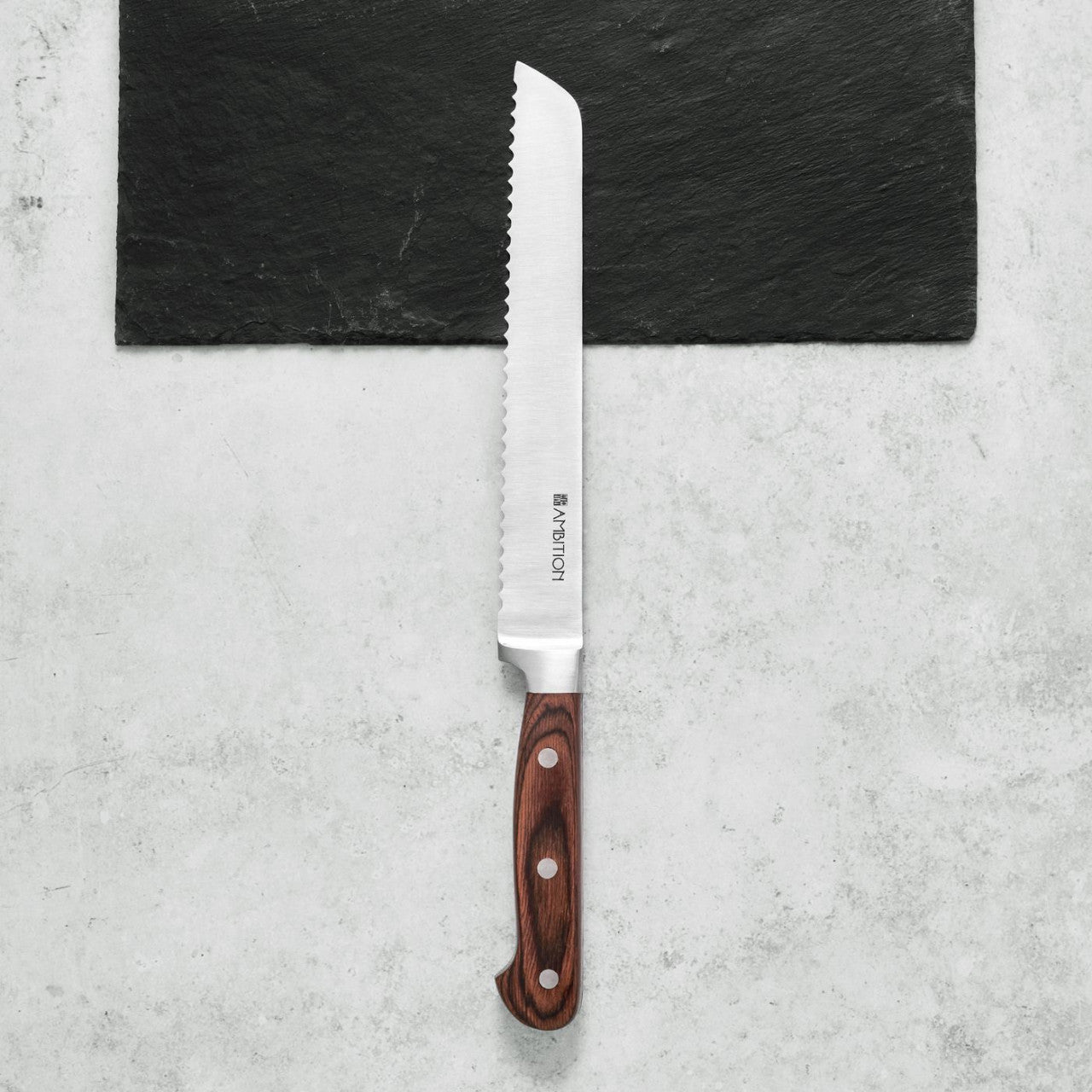 Cuțit pâine 20 cm, Titanium, oțel inoxidabil, mâner lemn, Ambition 20342