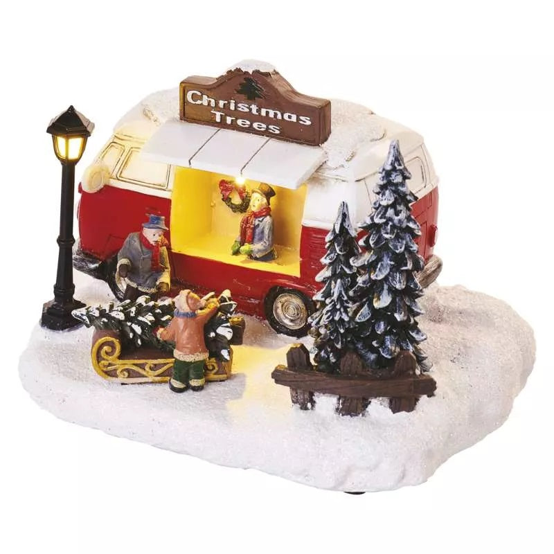 Decoratiuni - 10 Led-Uri Autobuz De Craciun Cu Brazi 20x15x14 Cm, 3x Aa Alb Cald, Ip20 / Dclw10