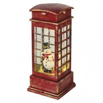 Decoratiuni - 1led, Cutie Telefonica Cu Om De Zapada, 10x25 Cm, 3x Aa