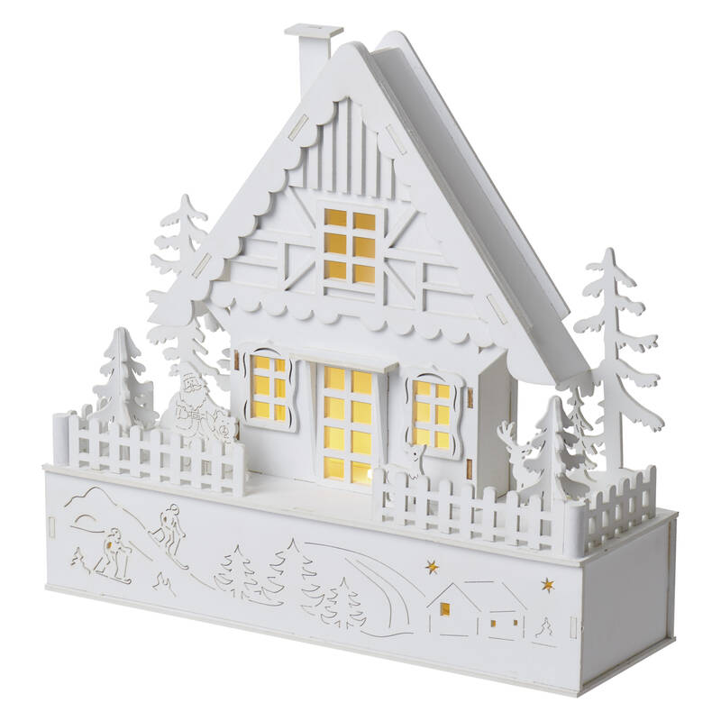 Decoratiuni - 5 Led-Uri Casa Alba Din Lemn 30x28 Cm, 2x Aa Alb Cald