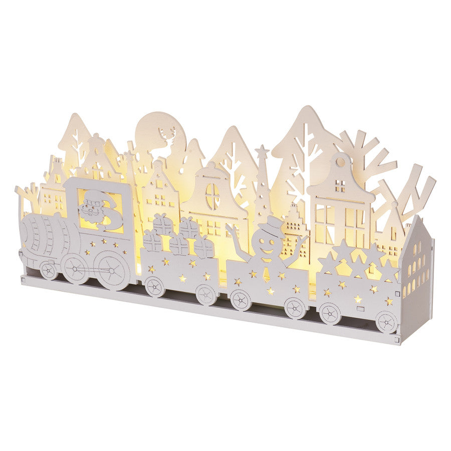 Decoratiuni - 10 Led-uri Tren De Craciun Din Lemn, 14x30 Cm, 2x Aa, Al