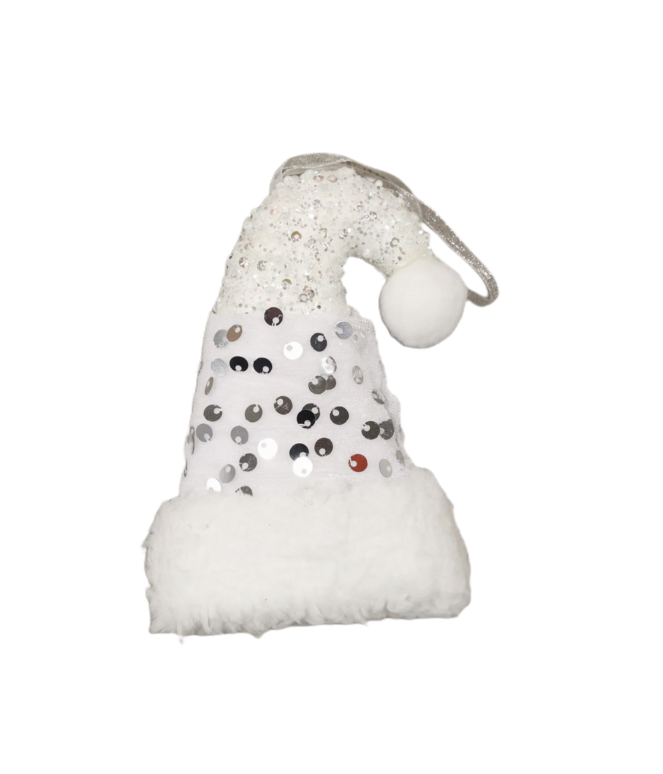 XMAS ORNAMENT BRAD CACIULITA ALBA CU PAIETE ARGINTII 12-2390