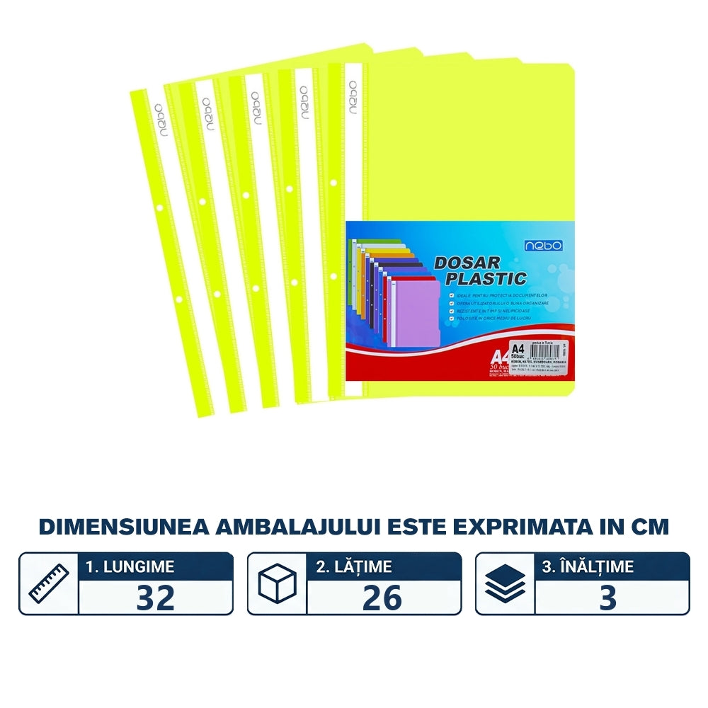 Dosar plastic A4 galben cu șină și perforații NEBO 16980-11