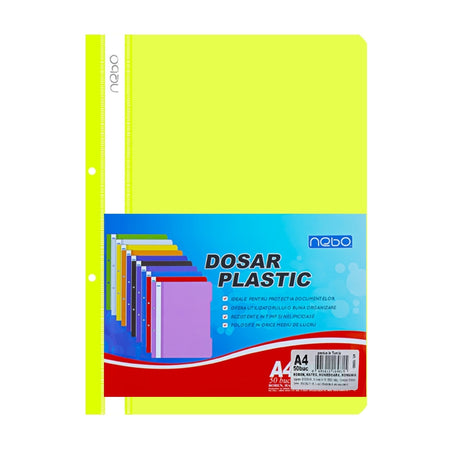 Dosar plastic A4 galben cu șină și perforații NEBO 16980-11