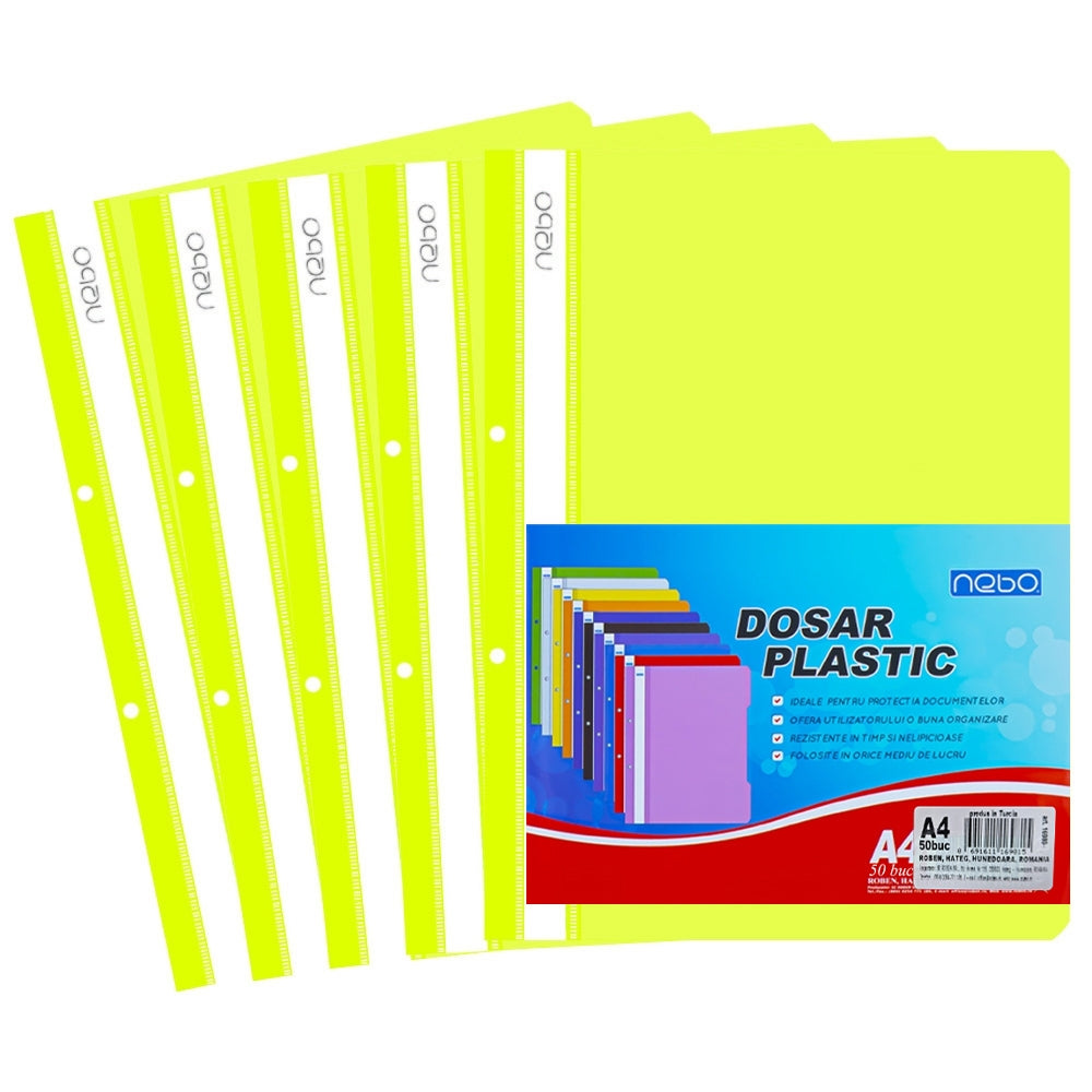 Dosar plastic A4 galben cu șină și perforații NEBO 16980-11