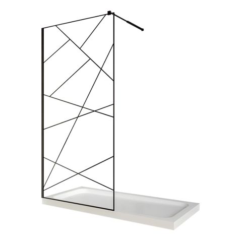 Paravan dus walk in, sticla cu model Windows, 101, 6 mm, profil negru mat, tija extensibila 800 x 2000 mm