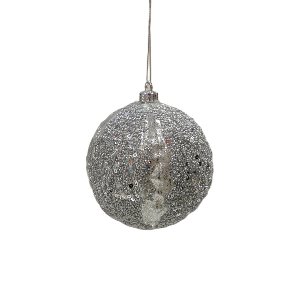Xmas Ornament Glob Gri Prafuit Cu Paiete, Plastic 10 Cm