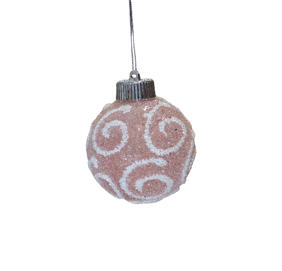XMAS ORNAMENT GLOB ARAMIU CU MODEL ALB 8 CM, PLASTIC