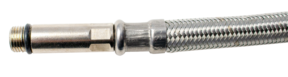 Racord flexibil mono ranforsat cu inox de 50 cm cu capăt lung de 37 mm și filet de 1/2 inch