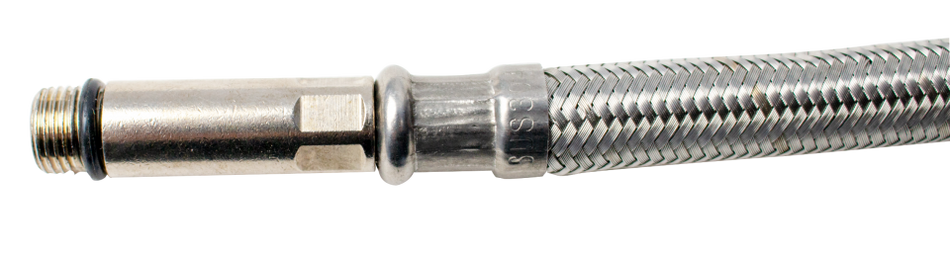 Racord flexibil mono ranforsat cu inox de 80 cm cu capăt lung de 37 mm și filet interior-exterior 1/2 x 1/4 inch