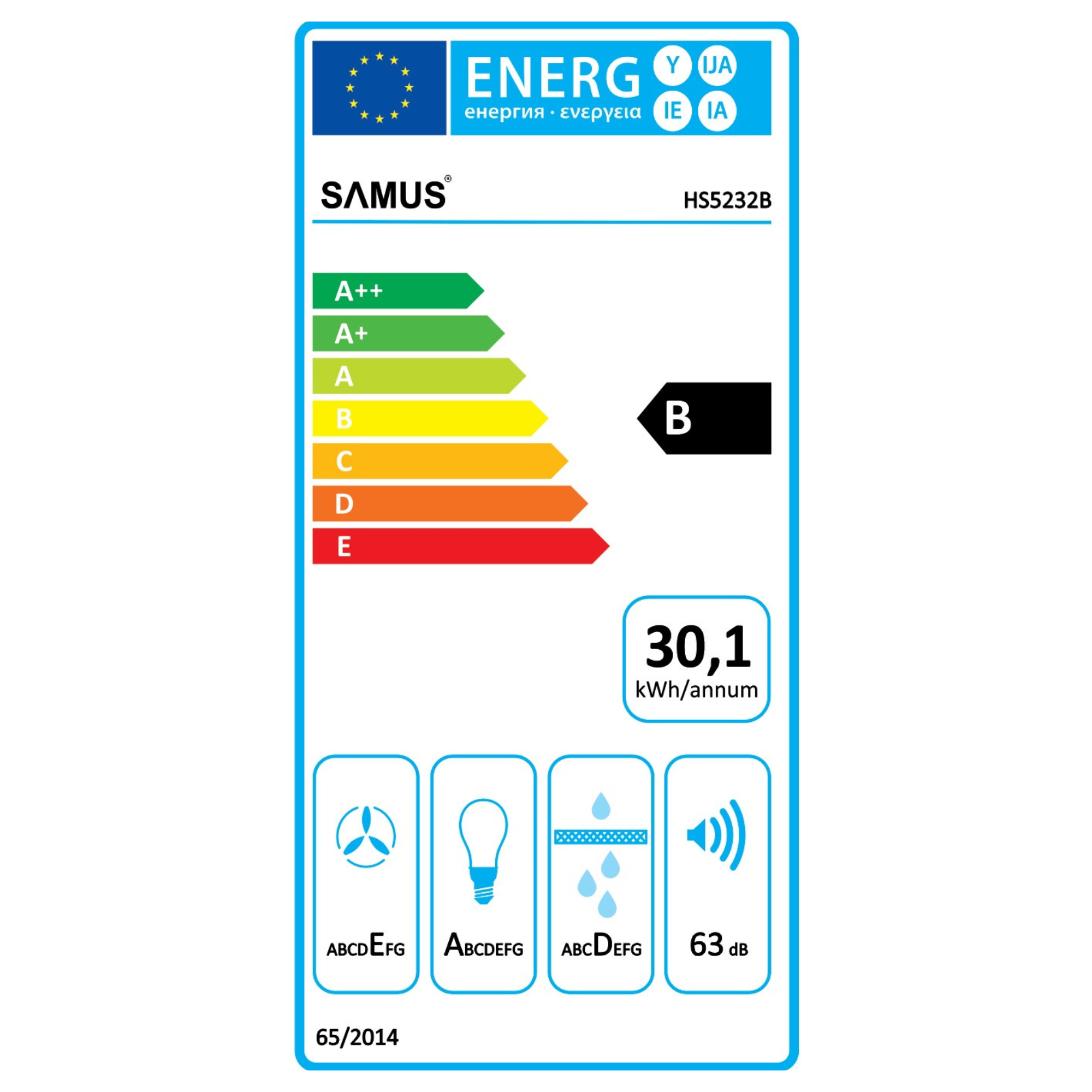 Hota Incorporabila Samus Hs5232b, 325 Mc/h,  68 W, L 52.5 Cm, Negru