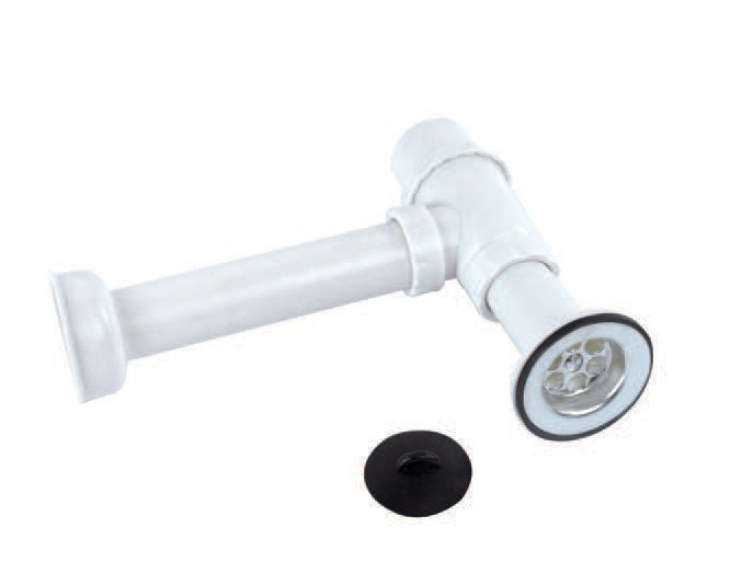 Sifon plastic pentru chiuvetă cu recipient decantor și ventil cu sită din inox 1 1/4″ de 20 cm