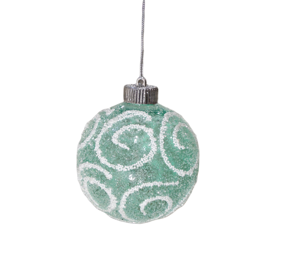 XMAS ORNAMENT GLOB VERDE CU SPIRALE ALBE,  PLASTIC 10 CM