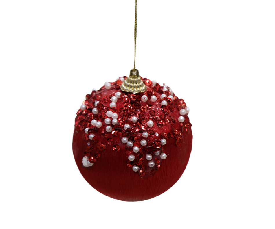 Glob Matase Rosu Cu Margele Albe 8 Cm Pl 52044bu8 Xmas