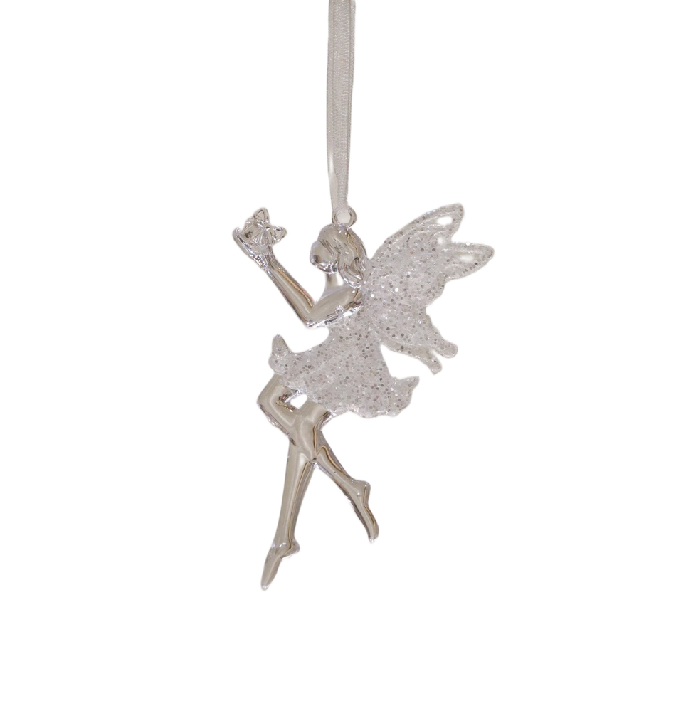 ORNAMENT BRAD ZANA ALB TRANSPARENT 8.5X5CM XMAS