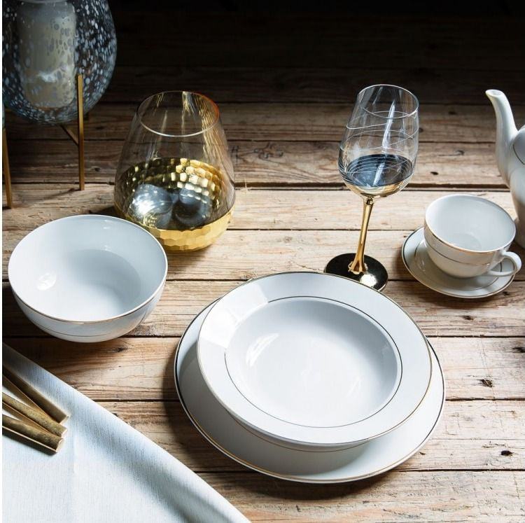 Farfurie adâncă 23 cm Aura Gold, portelan elegant cu decor auriu Ambition 23052
