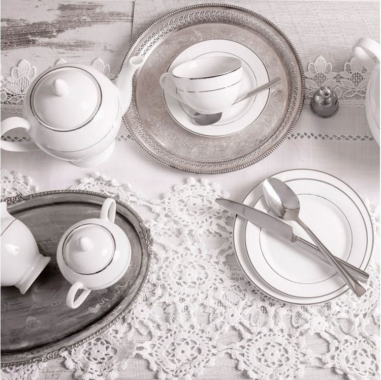 Farfurie desert Aura Silver din portelan Ambition, design elegant