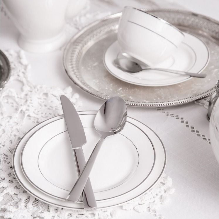 Farfurie plată 27 cm Aura Silver, portelan elegant cu detalii argintii Ambition 23071
