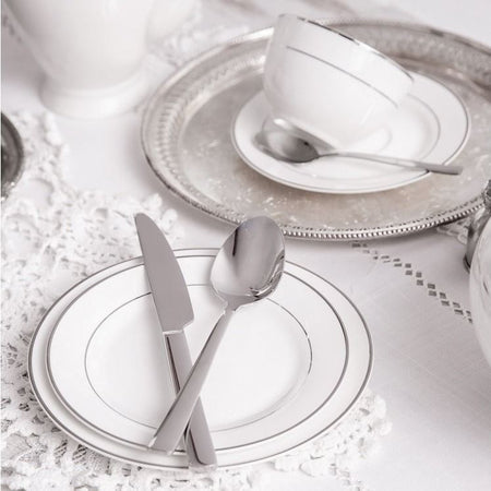 Farfurie plată 27 cm Aura Silver, portelan elegant cu detalii argintii Ambition 23071