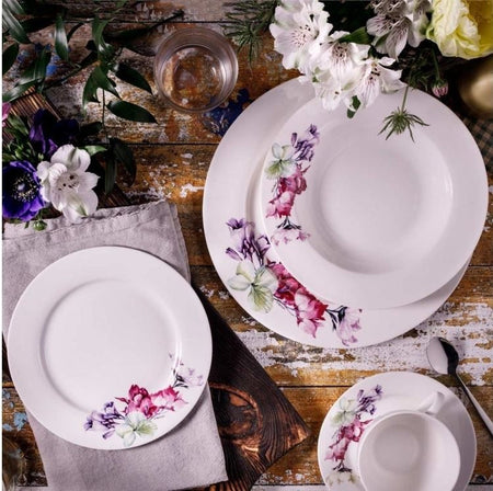 Farfurie plată 27 cm Garden floral, porțelan New Bone China, strat protector AMBITION 29139