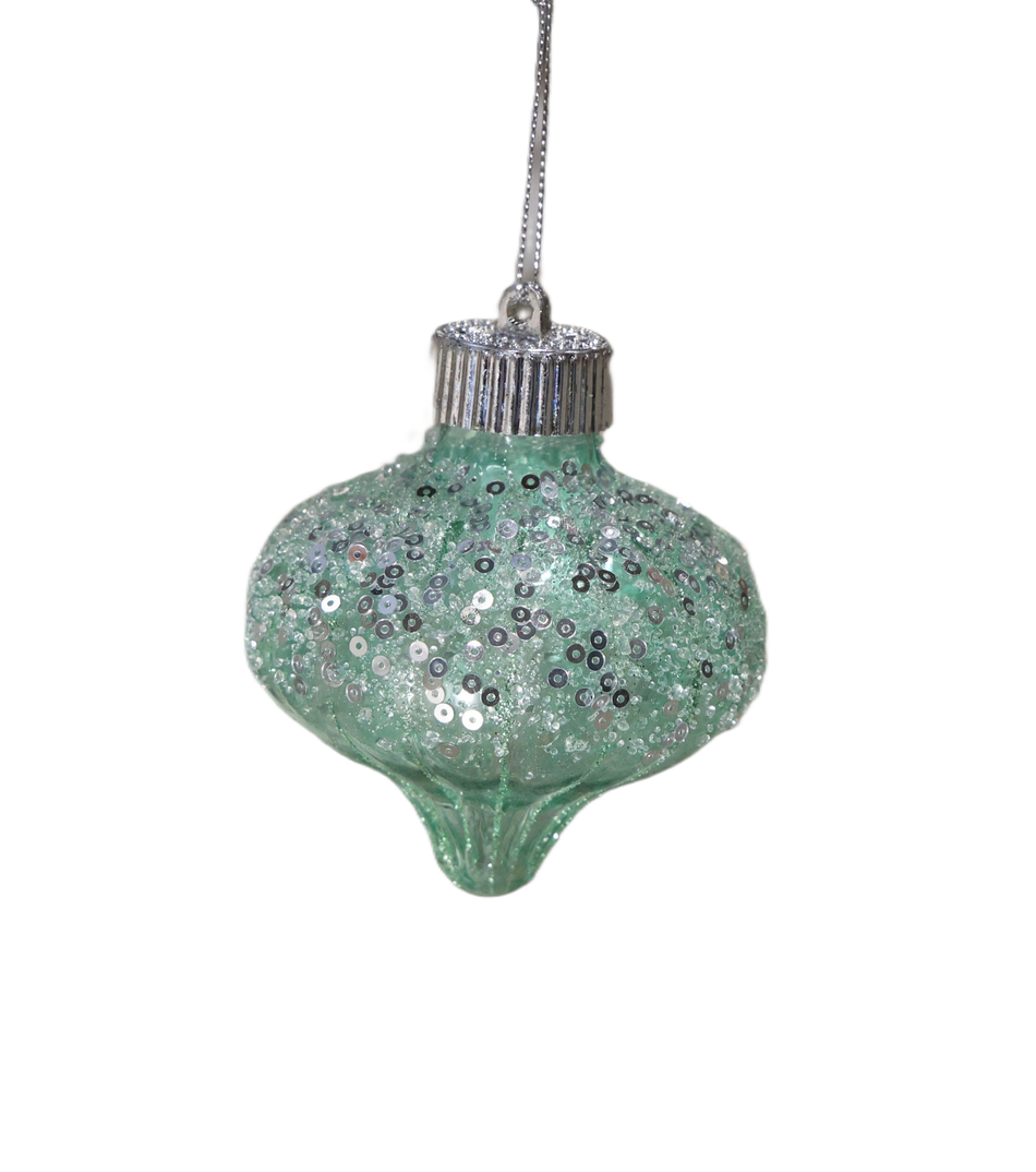 XMAS ORNAMENT GLOB VERDE LACRIMA CU PAIETE, PLASTIC