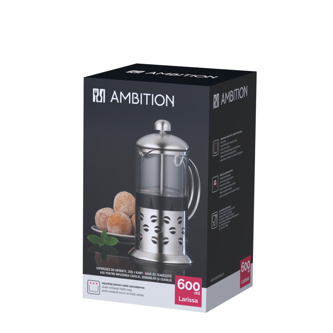 Filtru ceai sau cafea Larissa Ambition pentru infuzie, sticlă termorezistentă 600 ml Boabe de cafea