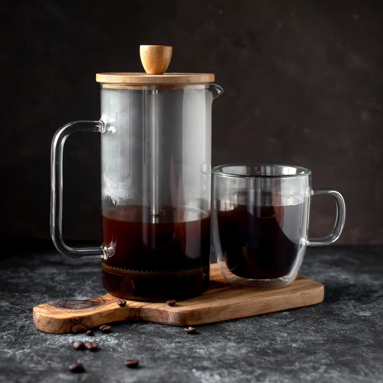 Filtru ceai sau cafea Nordic, sticlă cu capac bambus Ambition