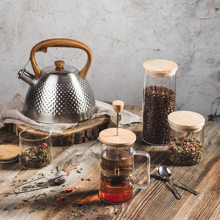 Filtru ceai sau cafea Nordic, sticlă cu capac bambus Ambition