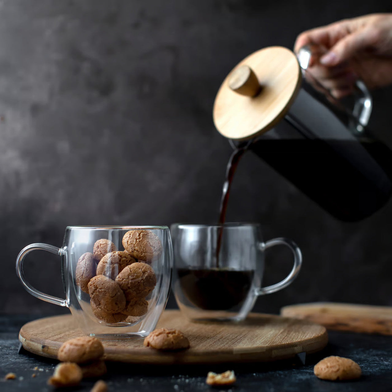 Filtru ceai sau cafea Nordic, sticlă cu capac bambus Ambition