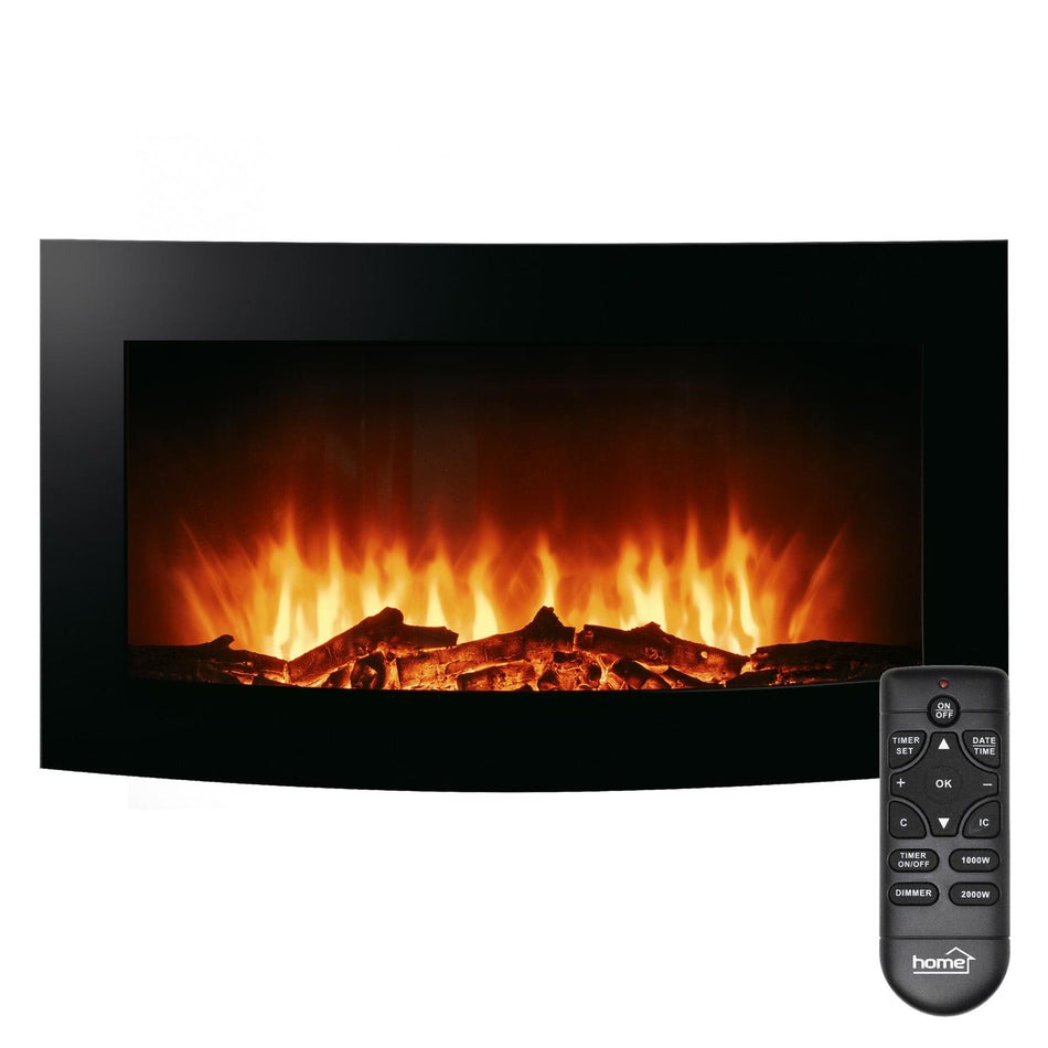Semineu Electric De Perete Plat Negru, 1000-2000 W,1180x200x525cm