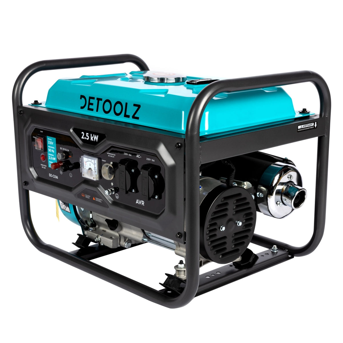 Generator Detoolz 2.5 kW, 2 prize 230V benzină, 4T, pornire manuală, 15 L fără roți Detoolz DZ-C336