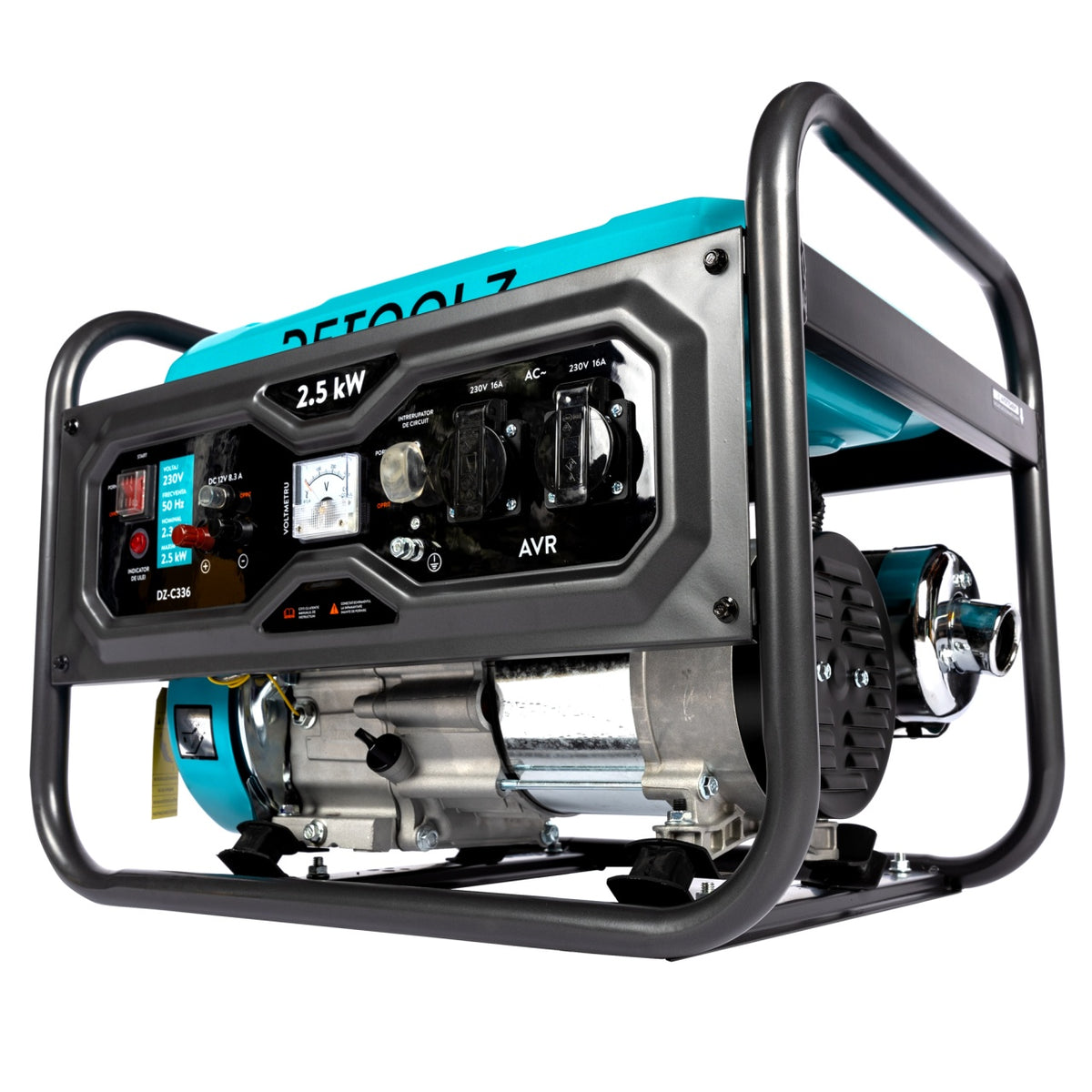 Generator Detoolz 2.5 kW, 2 prize 230V benzină, 4T, pornire manuală, 15 L fără roți Detoolz DZ-C336