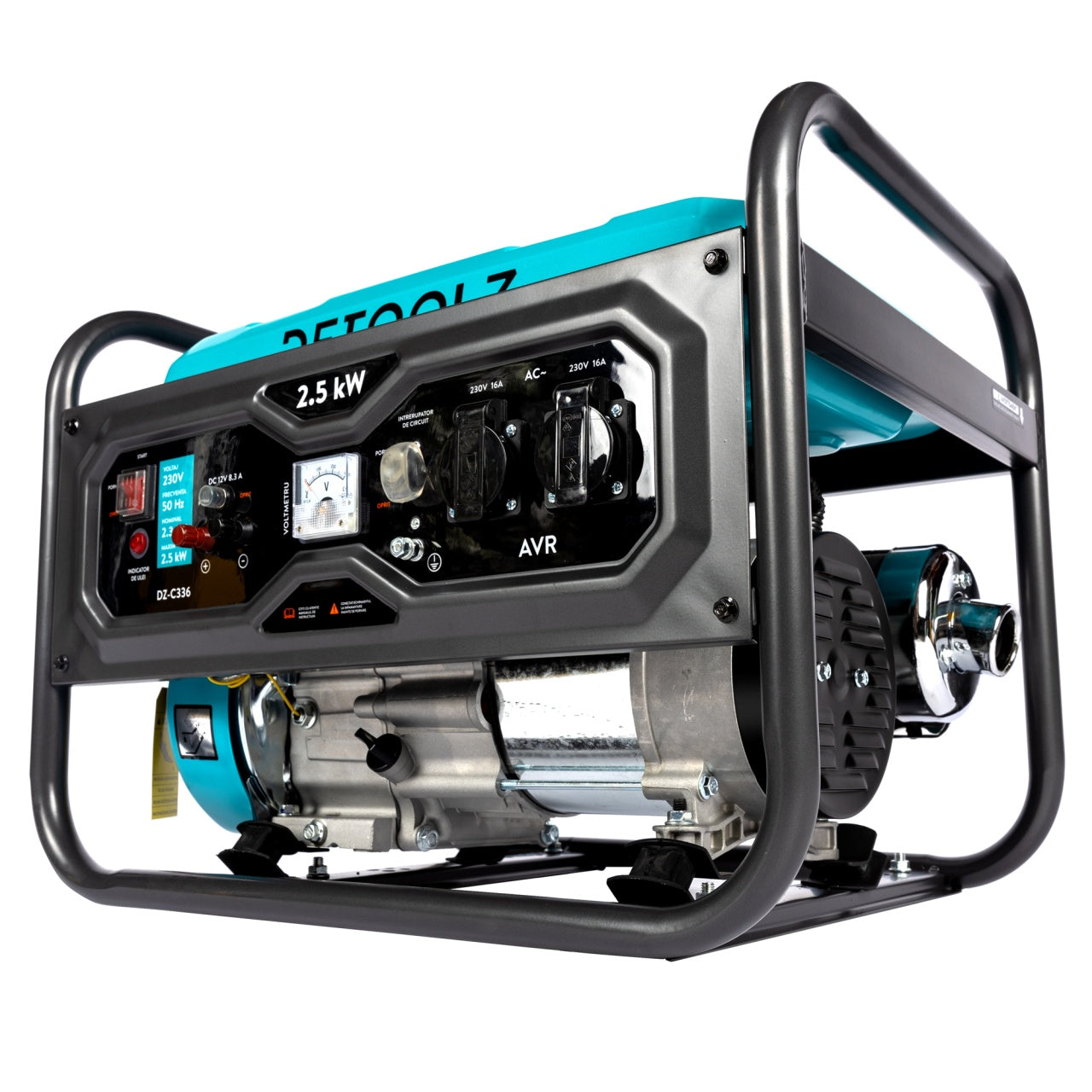 Generator Detoolz 2.5 kW, 2 prize 230V benzină, 4T, pornire manuală, 15 L fără roți Detoolz DZ-C336