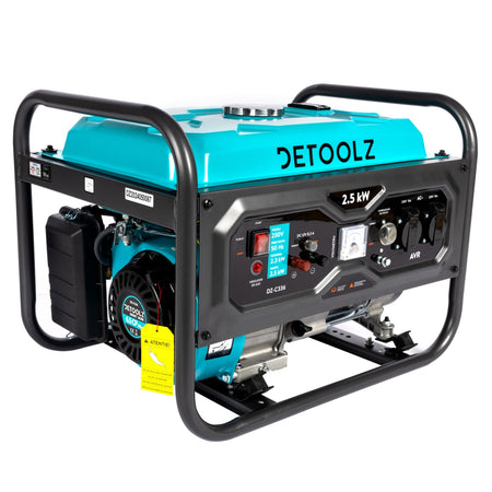 Generator Detoolz 2.5 kW, 2 prize 230V benzină, 4T, pornire manuală, 15 L fără roți Detoolz DZ-C336
